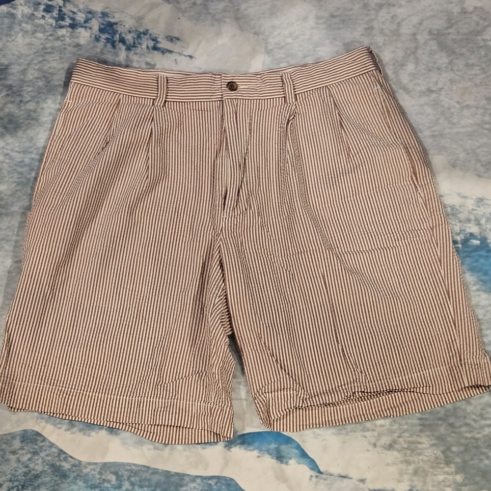 346 Brooks Brothers Mens Shorts Size 33 Dusty Pink Tan Stripe‎